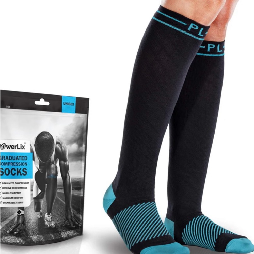 Powerlix Graduated Compression Unisex Socks Unisex S/M Black/Teal